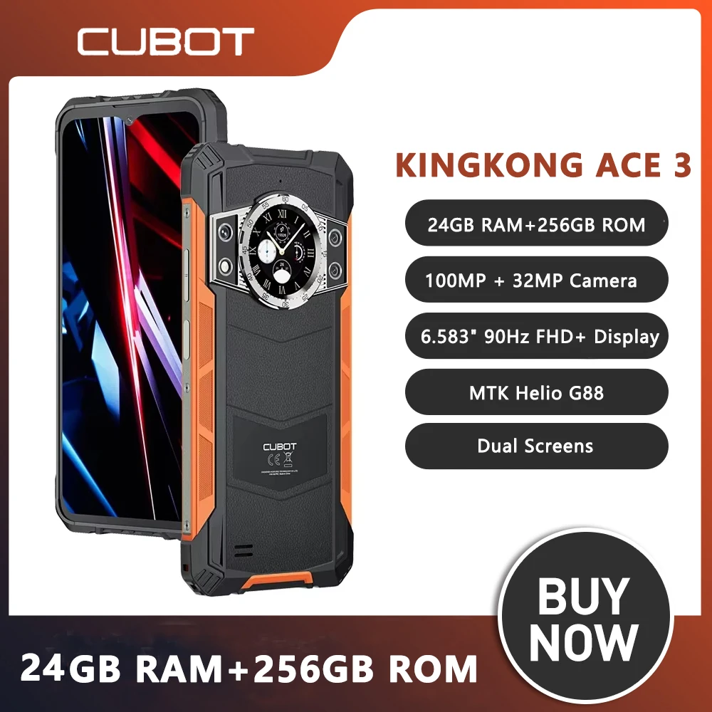 Cubot KINGKONG ACE 3 Smartphone, Android 14, 24GB RAM(8GB+16GB), 256GB ROM, 90Hz Screen,Dual Screen, Add to Cart