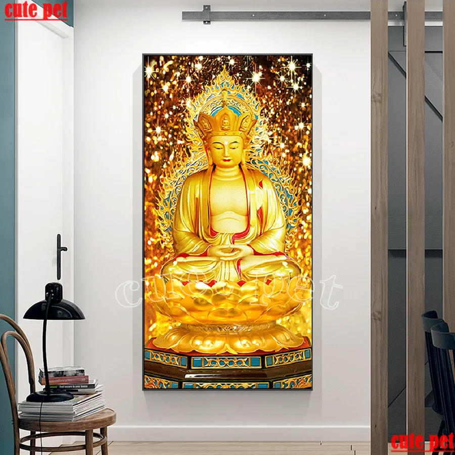 diamond painting Golden Buddha diamond embroidery Ksitigarbha rhinestone pictures mosaic religion rhinestone cross stitch large