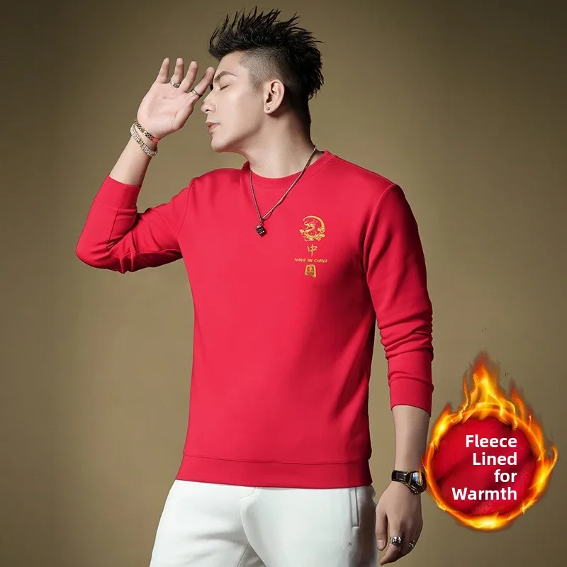 

Красная мужская толстовка с круглым вырезом, повседневная, весенне-осенняя, высококачественная, модная, брендовая, молодежная, антимикробная, из хлопка и полиэстера