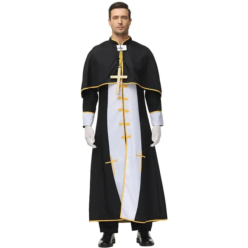 Men Black Priest Missionary Easter Jesus Pope Priest Cosplay Costumes for Carnival Halloween Christmas Party Father Suits