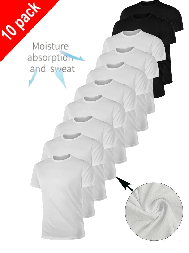 

Мужская однотонная черная футболка с круглым вырезом из 10 предметов, быстросохнущая сетка, дышащая, впитывающая влагу, для многослойной или верхней одежды, для работы в тренажерном зале