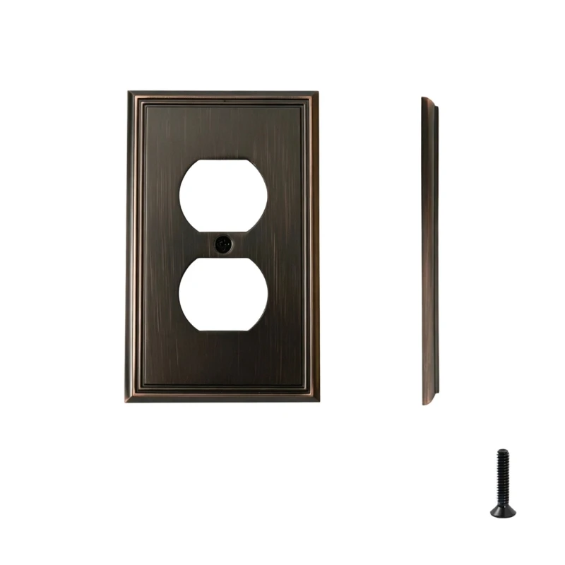 Decorative Double-Gang Wall Outlet Cover Plate with Metal Body, Stepped Border, and Electroplated Finish for Indoor Areas 24BB