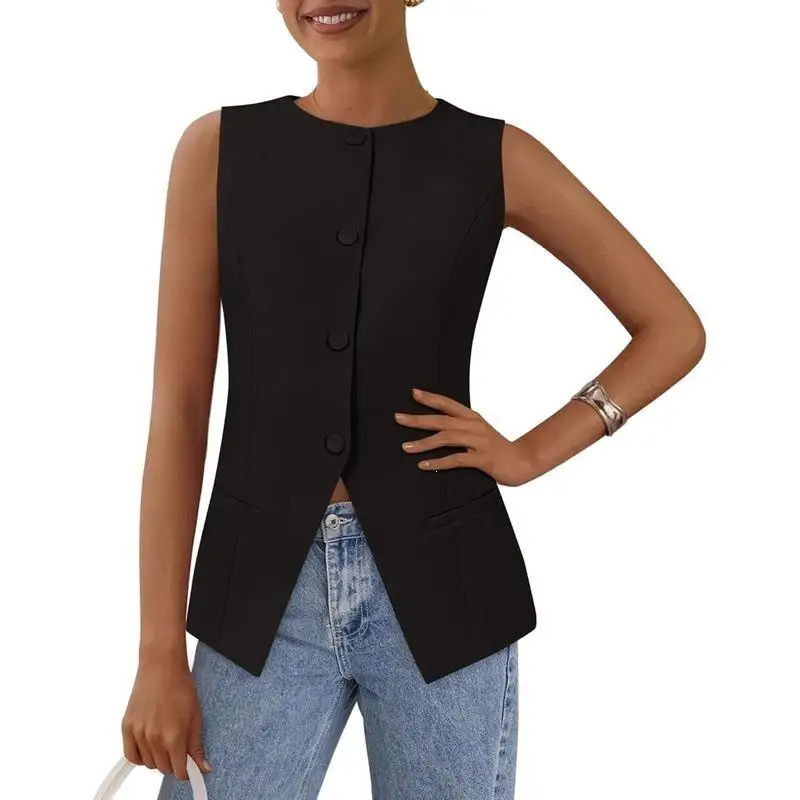 

Women's Sleeveless Vest M 56329 Sves Fashionable Spring Outerwear Flat Collar Princess Sleeve Patchwork Design