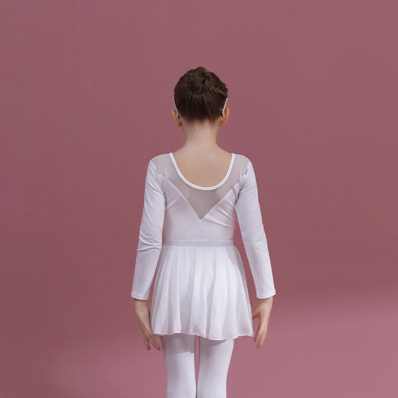 키즈 소녀 체조 레오타드 Bailarina Dancewear 의상 전면 및 후면 V 자형 탄성 메쉬 댄스 발레 어린이 공연