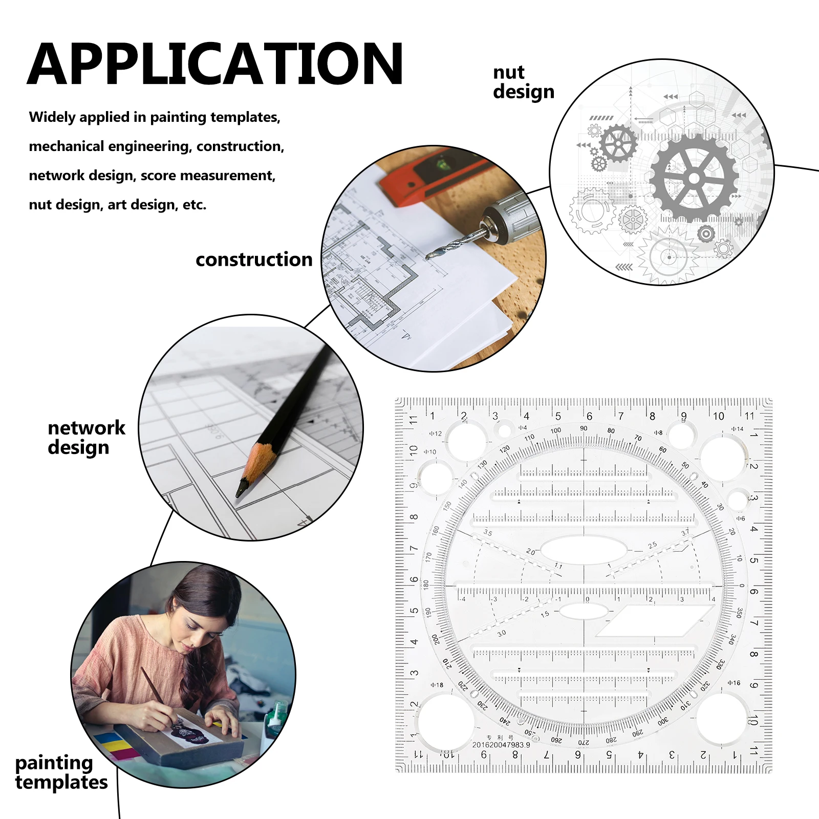 

Multifunction Drawing Ruler Geometric Measuring Tool Plastic Student Scale Precise H Copy Test Protractor