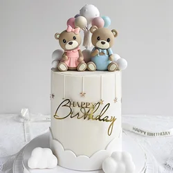 Bear Cake Topper Boy Girl Baby Shower Decorations Pink Blue Mini Bear Figurines for Kids Happy 1st Birthday Party Supplies Gifts