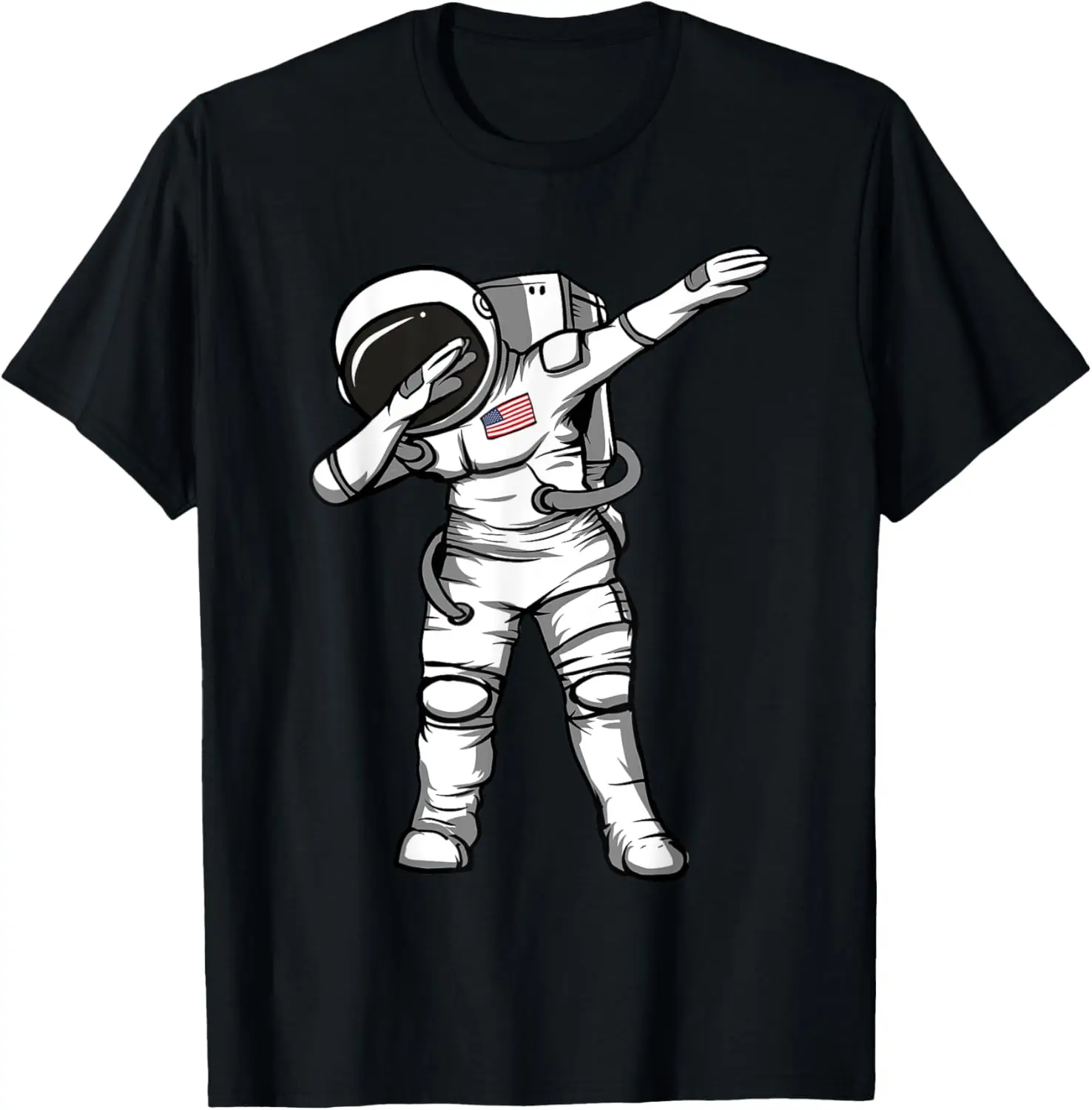 Dabbing Astronaut T-Shirt Spaceman American Flag Graphic Tee Casual Round Neck