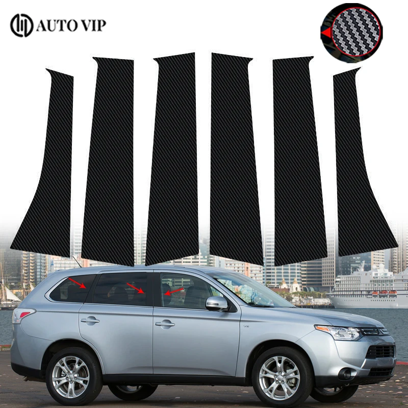 Door Window Pillar Posts Trim Covers Sticker for Mitsubishi Outlander carbon fibre 2013-2021 Car accessories