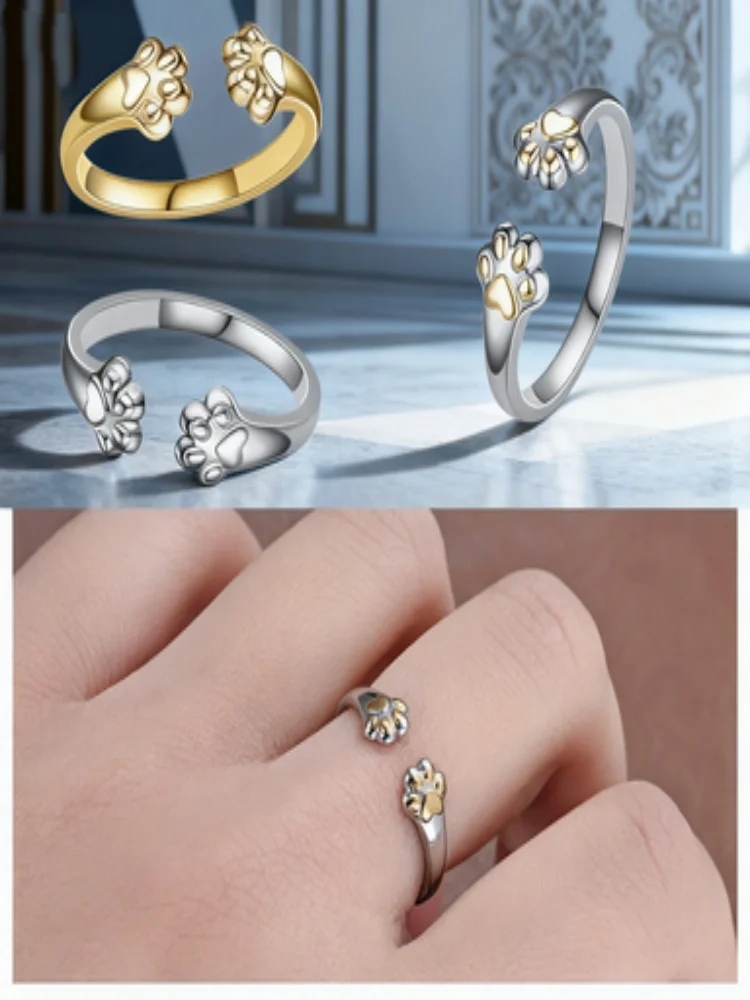 

Adjustable Stainless Steel Cat Paw Ring Trendy Fashion Jewelry for Women for Autumn Winter Christmas Halloween