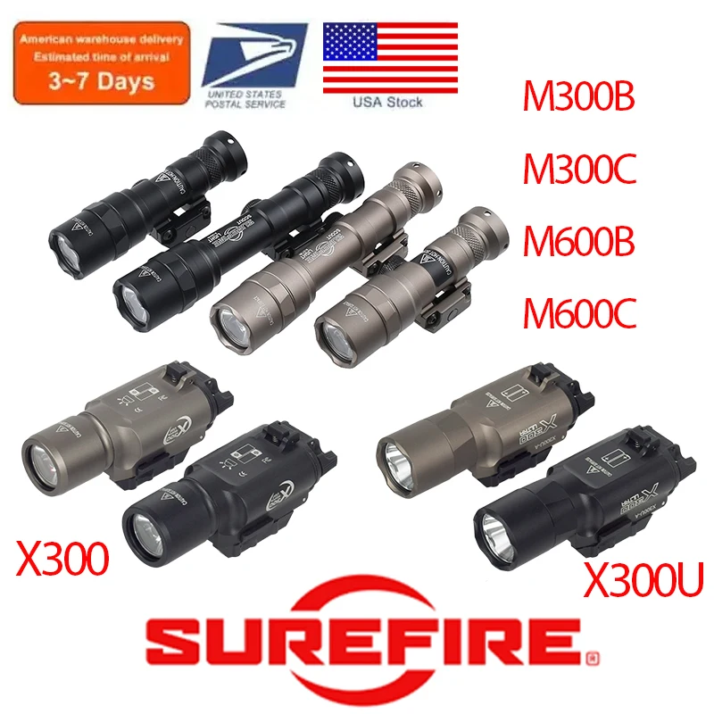 

Тактический фонарь SureFire X300 X300U M300B M300C M600B M600C Ultra для оружия, тактический фонарь-скаут для страйкбольных винтовок, крепление на 20-мм планку, со склада в США
