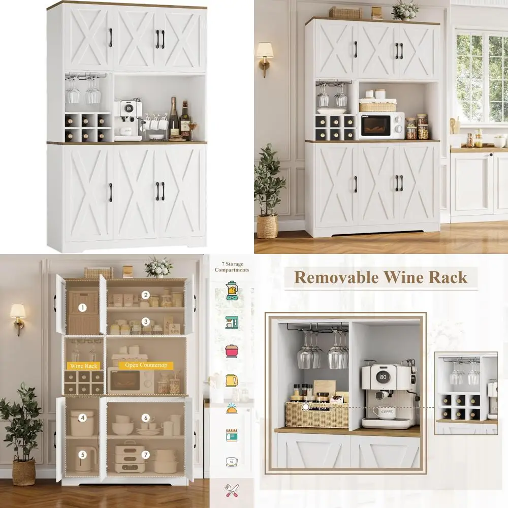 خزانة مخزن طعام طويلة 71 مع حامل ميكروويف، وقفص مطبخ على طراز المزرعة وحل تخزين بار القهوة #1