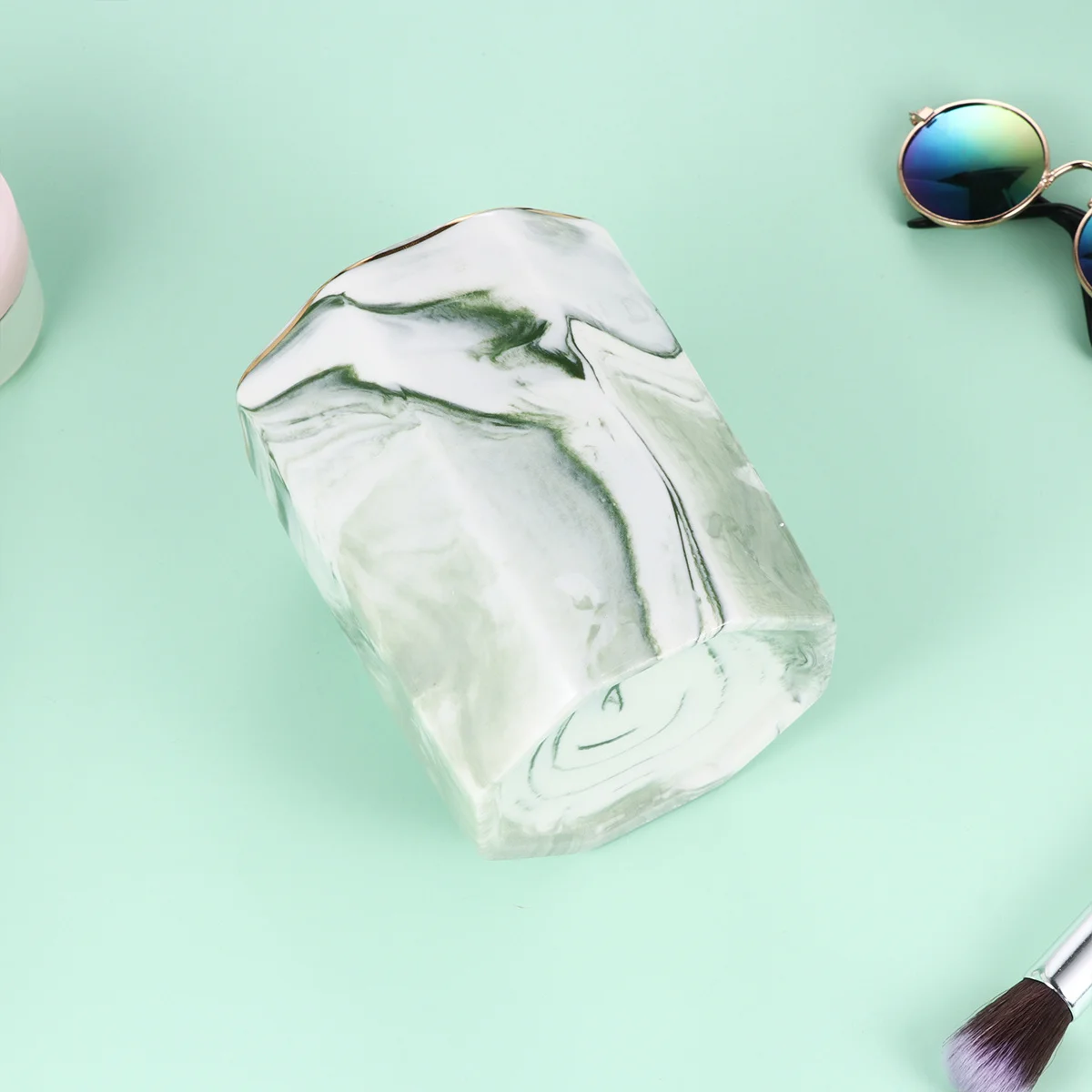 

Makeup Storage Organizer Green Decorative Fancy Pencil Container Holder Ceramic