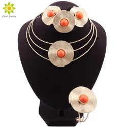 Unique Dubai Gold Color Jewelry Set Women Luxury Design Necklace Earring Bracelet Ring Wedding Party Accessories