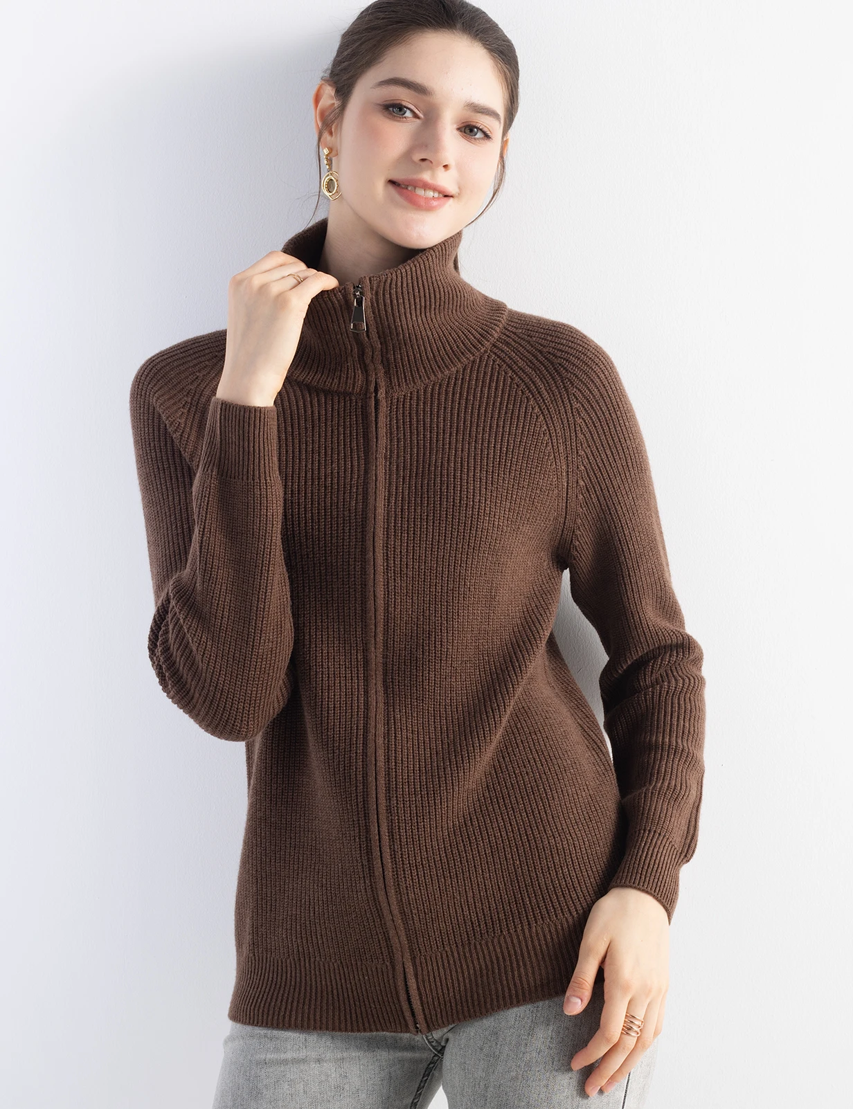 

LONGMING Fashion Turtleneck Cardigan Knit Cardigan for Women Spring Coat Long Sleeve Sweater Knitwear Tops Woman Clothing Korean