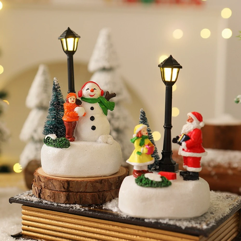 Christmas Xmas Decoration Resin Christmas House Micro-landscape Luminous Santa Claus Reindeer House