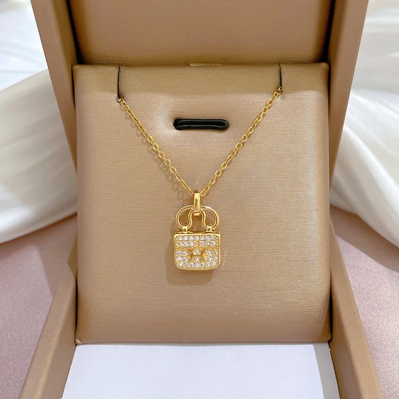 OIMG 316L Stainless Steel Gold Plated New Korean Fashion Zircon Crystal Heart Geometric Pendant Necklace For Women Girls Jewelry