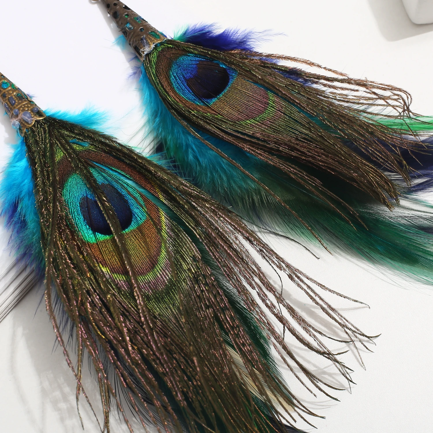 1 new and fashionable Bohemian ethnic style peacock feather earring jewelry earring exquisite holiday gift