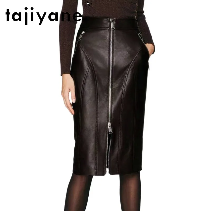 TAJIYANE Genuine Patent Sheepskin Leather Skirt Black Women's Skirts Midi Skirt High Waist Slimming Bodycon Skirts 2026 Woman