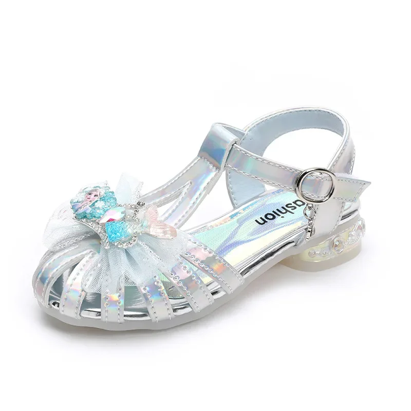 2024 New Summer Crown Soft Sole Closed Toe Summer Bow Sandals Girls' Shoes Children's Princess Shoes