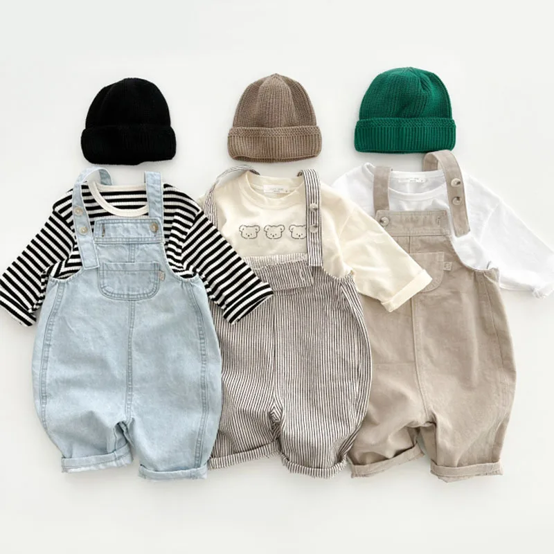 2024 Autumn New Baby Sleeveless Denim Overalls Newborn Solid Jumpsuit Boy Girl Simple Casual Strap Pants Infant Toddler Clothes