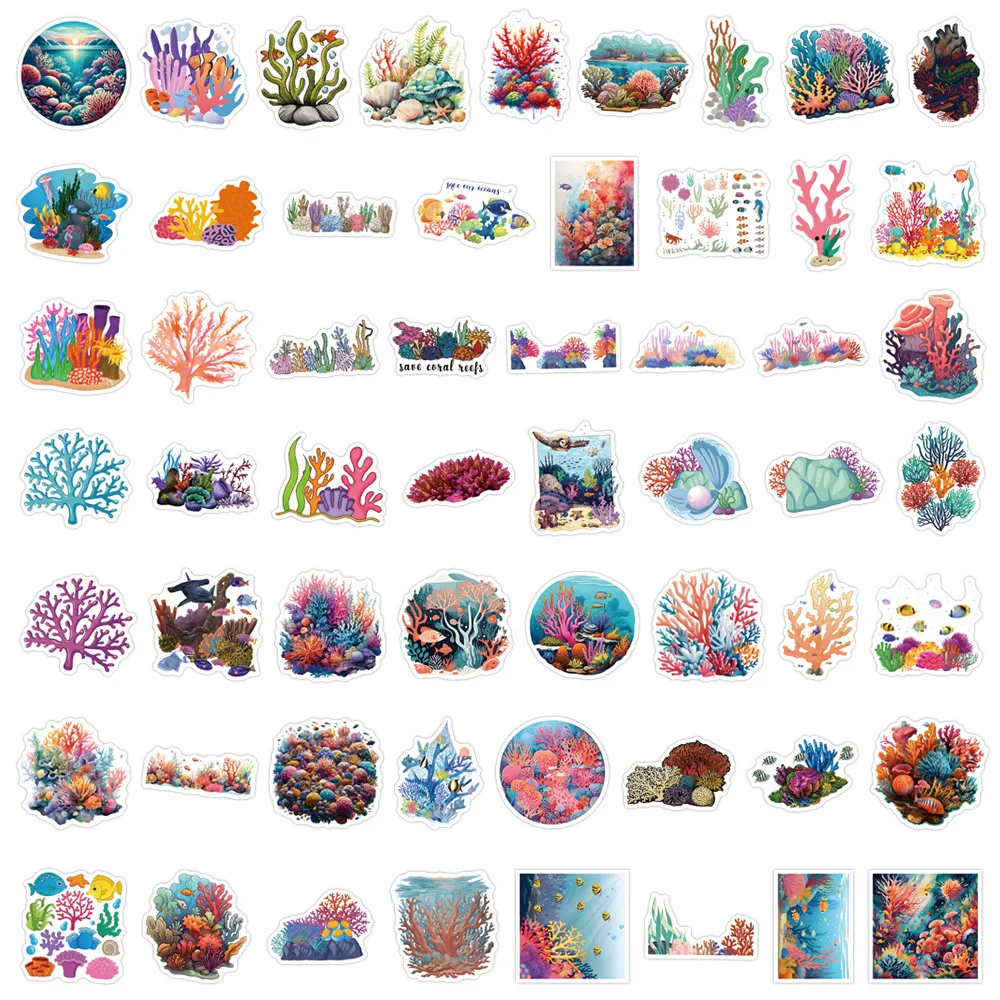 55/110PCS Cartoon Colorful Coral Reef Graffiti Sticker Car Luggage Water Cup Laptop Waterproof Notebook Sticker