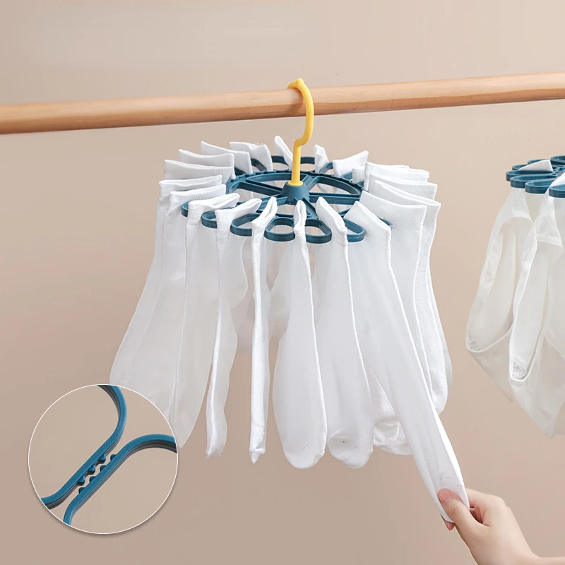 20 Pegs Plastic Clothes Drying Hanger Windproof Clothing Rack 20 Clips Sock Laundry Airer Hanger Underwear Socks Holder