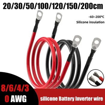 รถแบตเตอรี่ซิลิโคนสาย M6 M8 M10 Lug สีแดงสีดํา 8 6 4 3 0 AWG สายไฟสําหรับ Auto RV แผงพลังงานแสงอาทิตย์อินเวอร์เตอร์ UPS