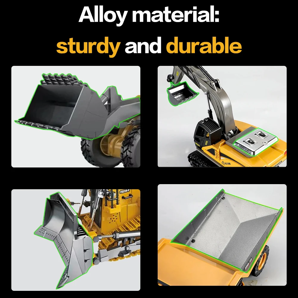 Zdalnie Sterowany Koparka dla Dzieci Światło i Dźwięk 2.4Ghz RC Pojazd Budowlany Ciężarówka Metalowy Model Buldożera dla Chłopca Prezent