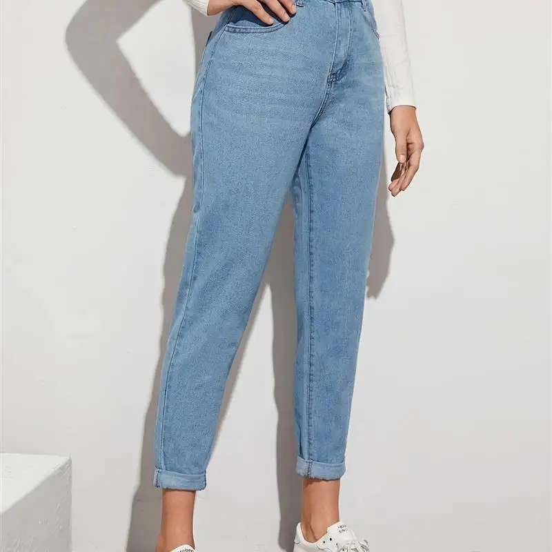 

High Waist Slim Fit Denim Jeans PD08297 New Sle Cross-Border Wi Women's Faion Mom Pants Blue Nine-Piece Length