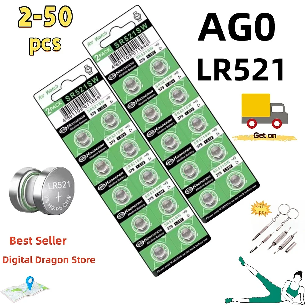 

2-50PCS LR521 AG0 Button Batteries SR521SW 379A 379 179 D379 SR63 1.5V Alkaline Button Cell Battery for Calculators Watches Toy