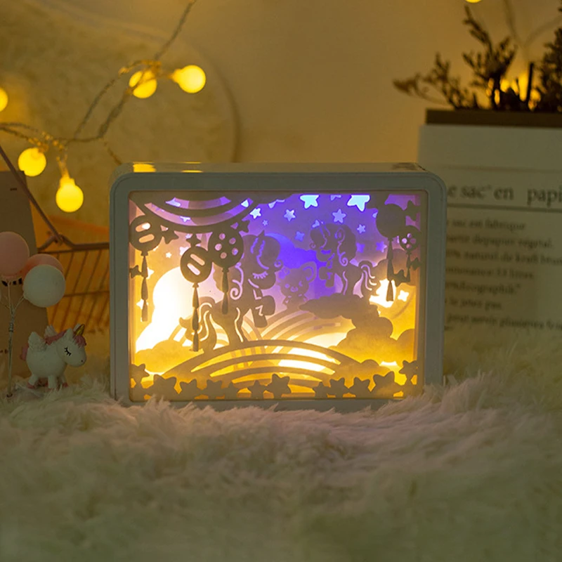 Adornos de luz de tallado de papel 3D creativos, lámpara de mesa LED, luces de noche para dormitorio de niñas, lámpara de decoración artística de navidad, regalos de cumpleaños