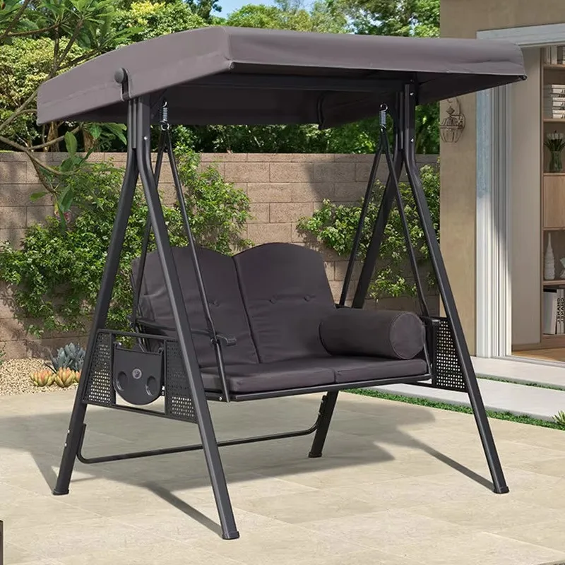 Modern Dual Iron Hanging Chair Open-Air Balcony Patio Swing for Outdoor Rocker Hammock for Villa Courtyard Hotel & Garden