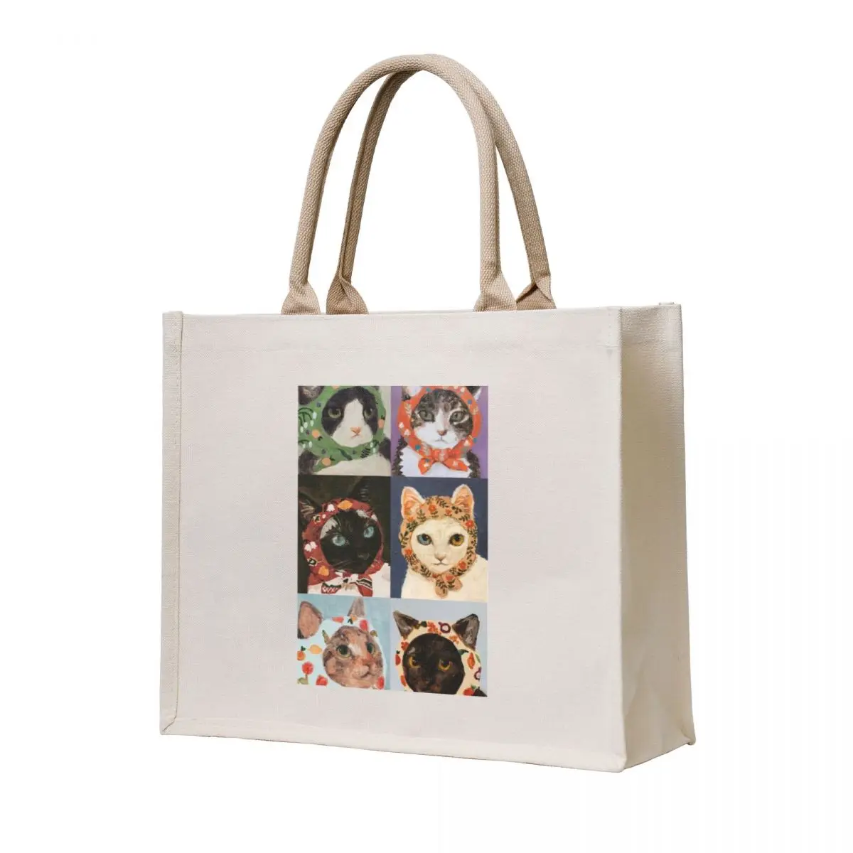 

six cats wearing head scarf painting Tote Bag personalized tote bag Gift bags Women's shopper large size bags