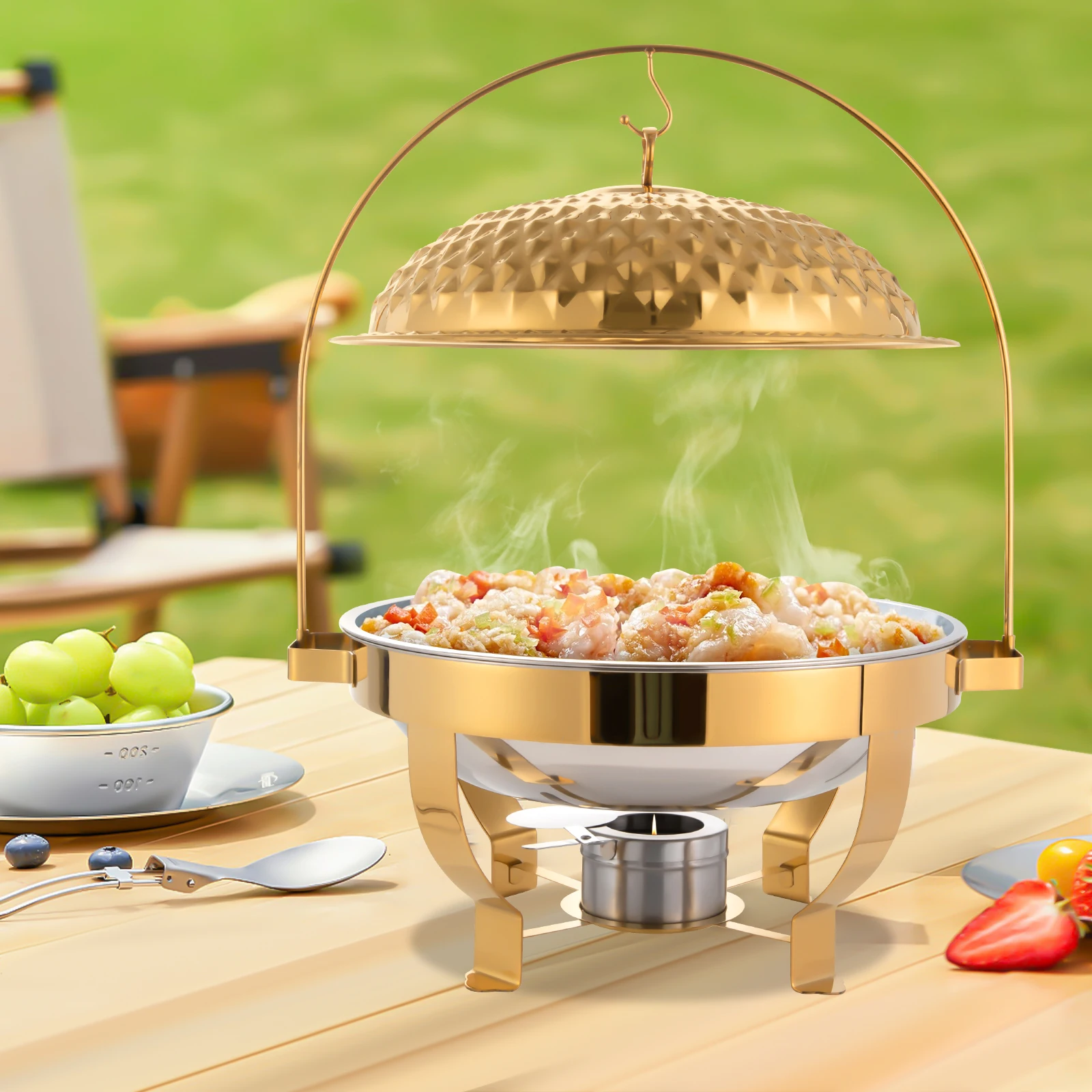 

8.5Qt /8L Chafing Dishes for Buffet Stainless Steel Round Buffet Chafer, Gold Hanging Lid Dining Stove, Buffet Server, Christmas