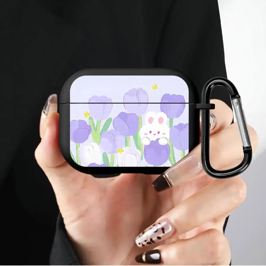 Soft Earphone Cases Cover Case For Airpods 2 Pro 1 4 3 Pro2 Pro3 Flower Purple Tulips