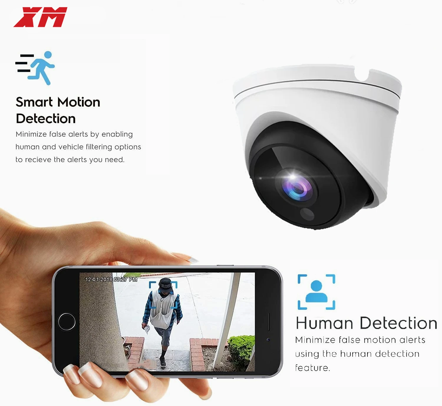 4K XM POE 8MP Audio IR Dome AI IP Camera Night Vision 85ft Support Humanoid detection and Weatherproof IP66 with One key reset