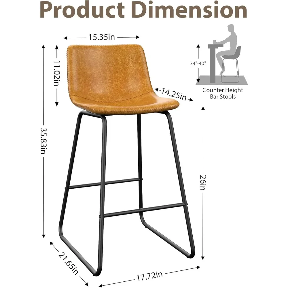 Bar Stools Set of 3, 26 Inches Counter Height Bar Stools with Back, Metal Legs and Footrest, Bar Chairs