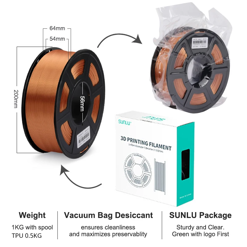 SUNLU 4Rolls PETG Filament 1KG 3D Printer 1.75MM Non-Toxic Good Toughness Biodegradable PLA PLAplus SILK No Bubble 0.5KG TPU
