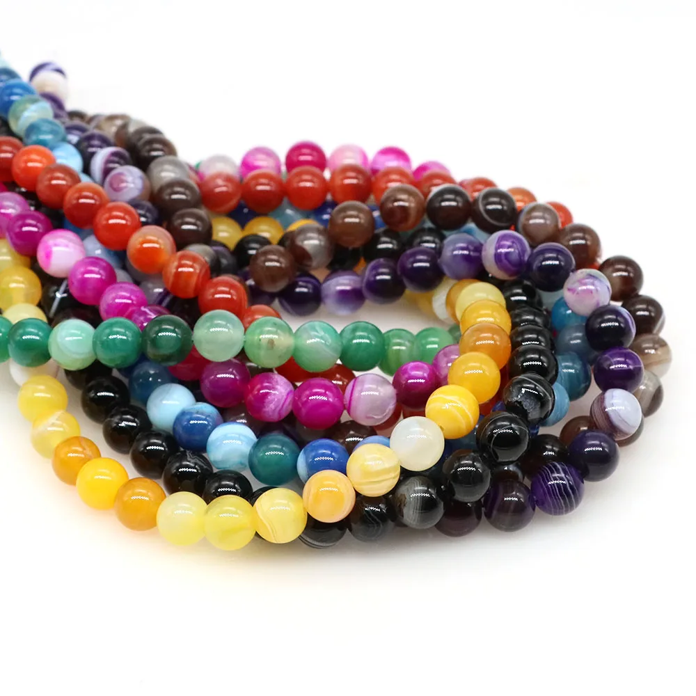 الحجر الطبيعي متعدد الألوان مخطط العقيق الخرز 4/6/8/10 مللي متر الجولة فضفاض الجزع حبة لصنع المجوهرات سوار ذاتي الصنع إكسسوارات #6