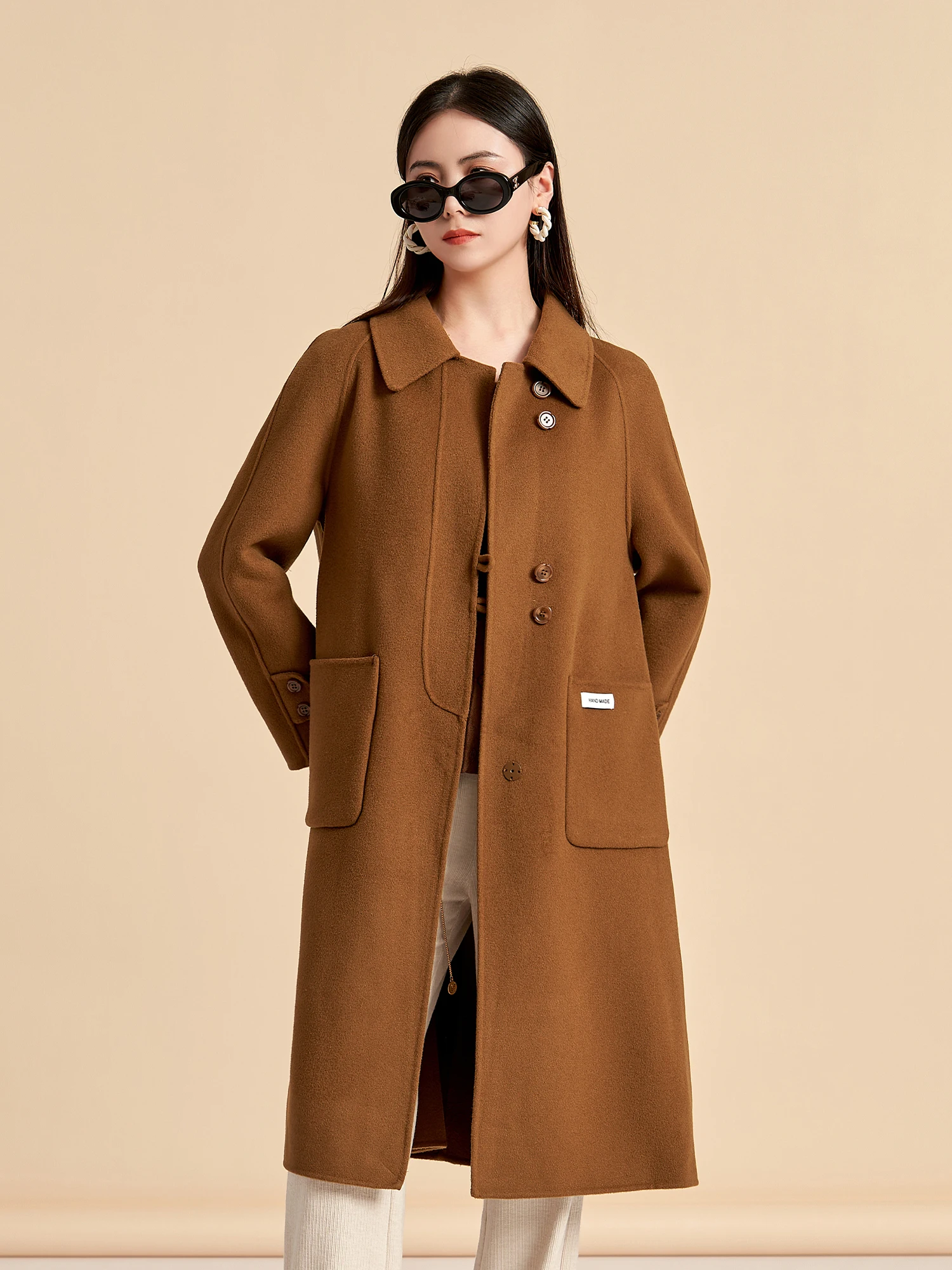 

Женское двустороннее шерстяное пальто Ele с воротником, из чистой шерсти, весенняя новинка, повседневная модная верхняя одежда