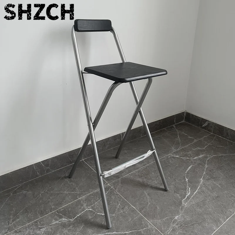 Foldable High Chair Modern Bar Stool with Backrest Creative Counter Stool for Cashier Desk Stable Load-bearing Home Furniture