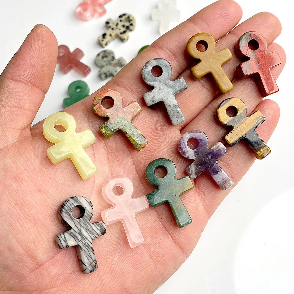 1Pc AnKa Pendant Natural Stone Crystal Agates Cross Pendant For Jewelry Making DIY Necklace Bracelet Accessory