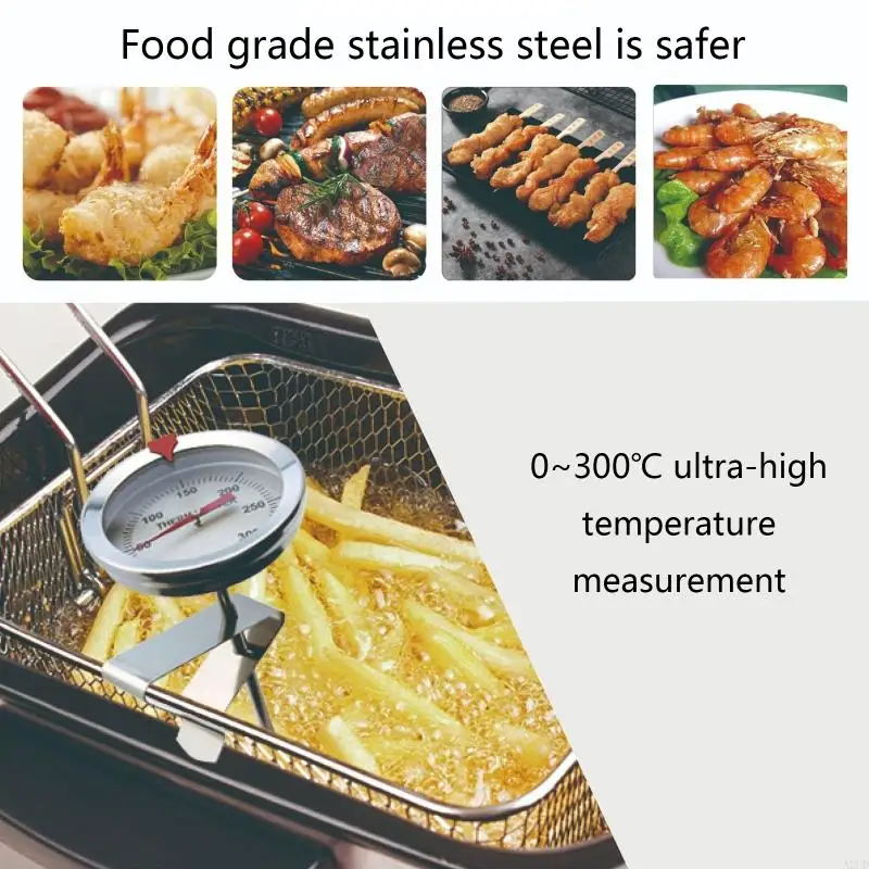 A2UD 150/300mm Probe Deep Fry Meat Turkey Thermometer for w/ 150/300mm Probe Stainless Steel for BBQ Grill Pot Pan Kettle 0-3