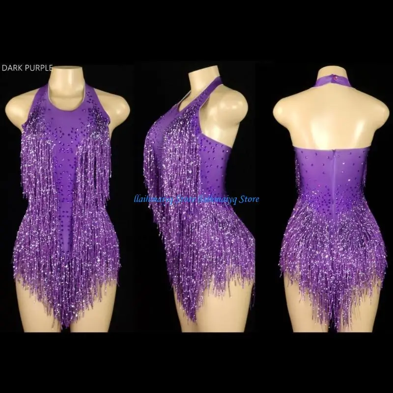 

573B Sequins Tassels Dress Backless Latin Dance Dress Sequins Tassels for Women