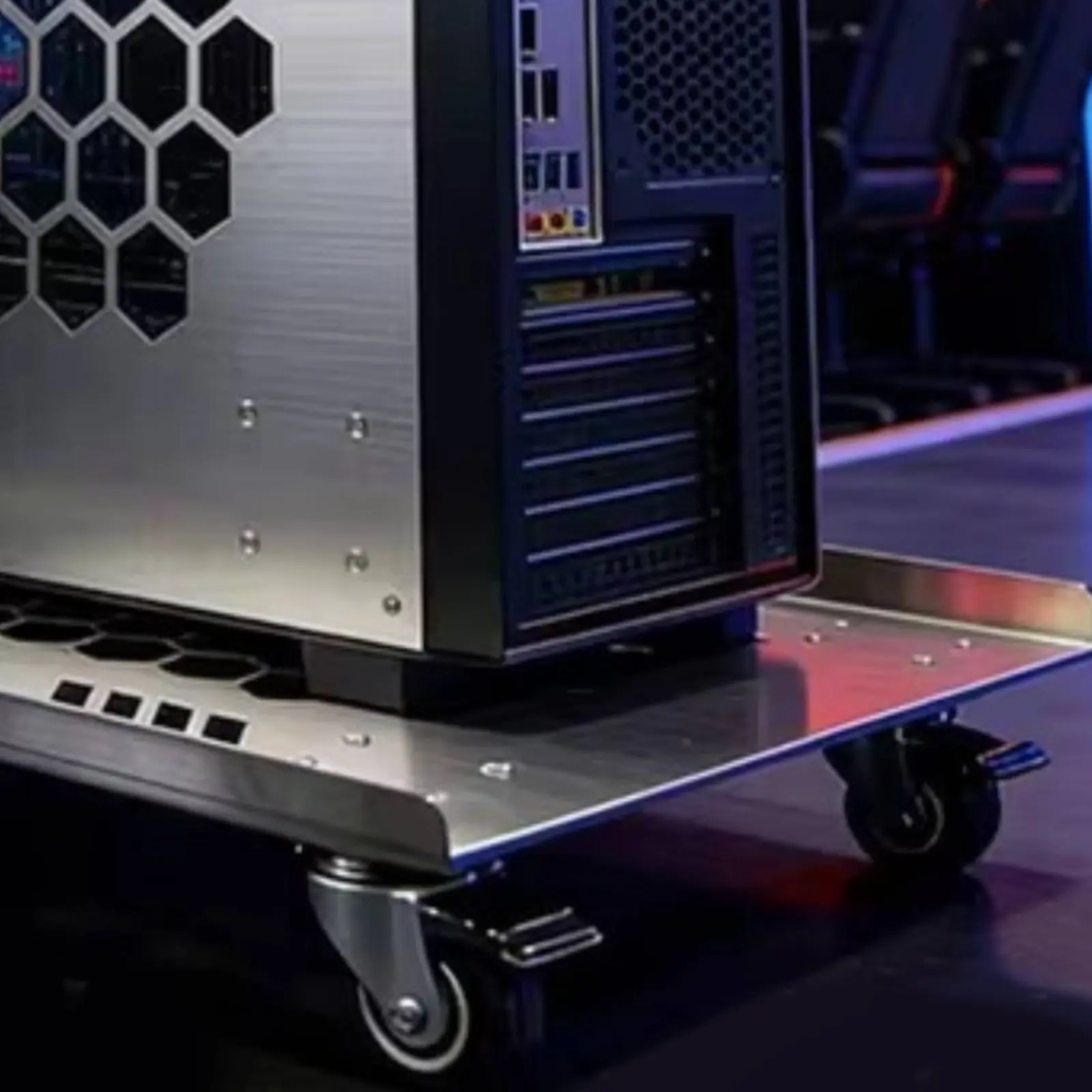 ステンレス製pcスタンド-ヘビーデューティー-ローリングpcスタンド-コンピューターシャーシスタンド-特大オフィスギア-ロック付きホイール