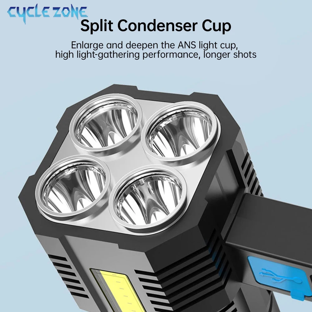 Lampe de poche puissante, Rechargeable par USB, Portable, LED, lanterne portative, projecteur, Camping en plein air, travail nocturne, lumière d'urgence