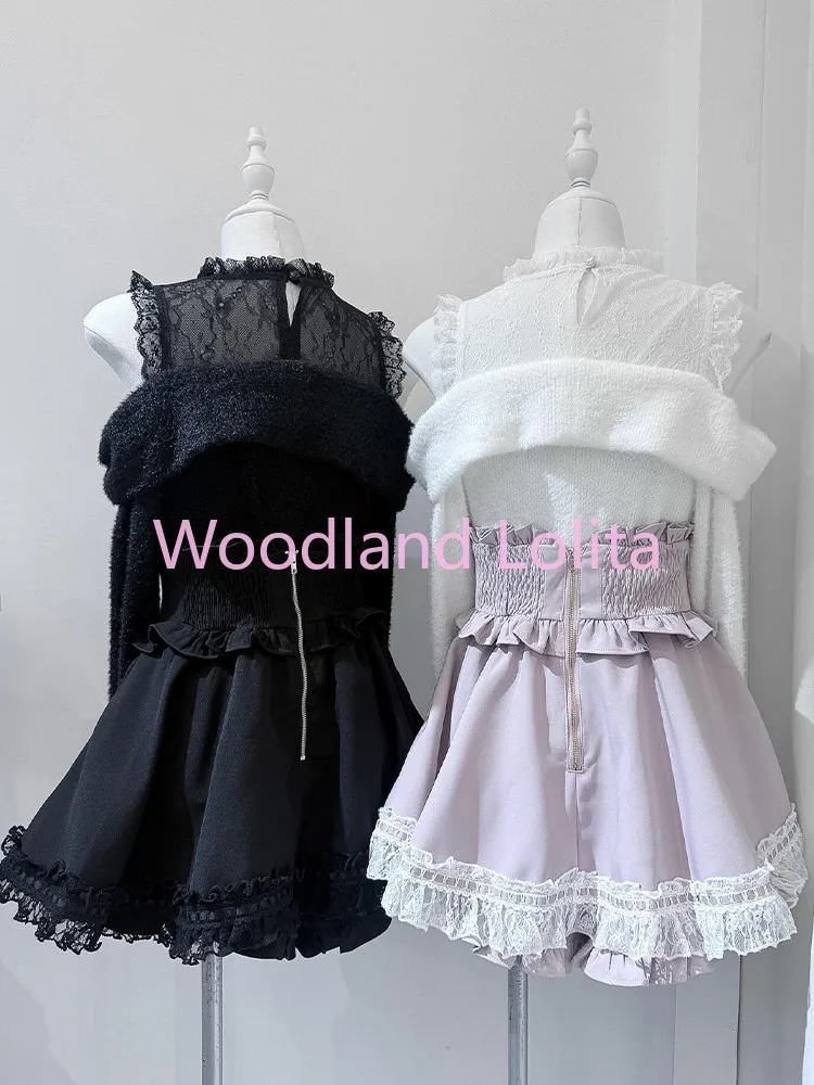 Japanese Gothic Y2k Lolita Skirt Set Women Sweet Lace Patchwork Off Shoulder Tops Bow High Waist Skirts Grunge Theme Party Suits
