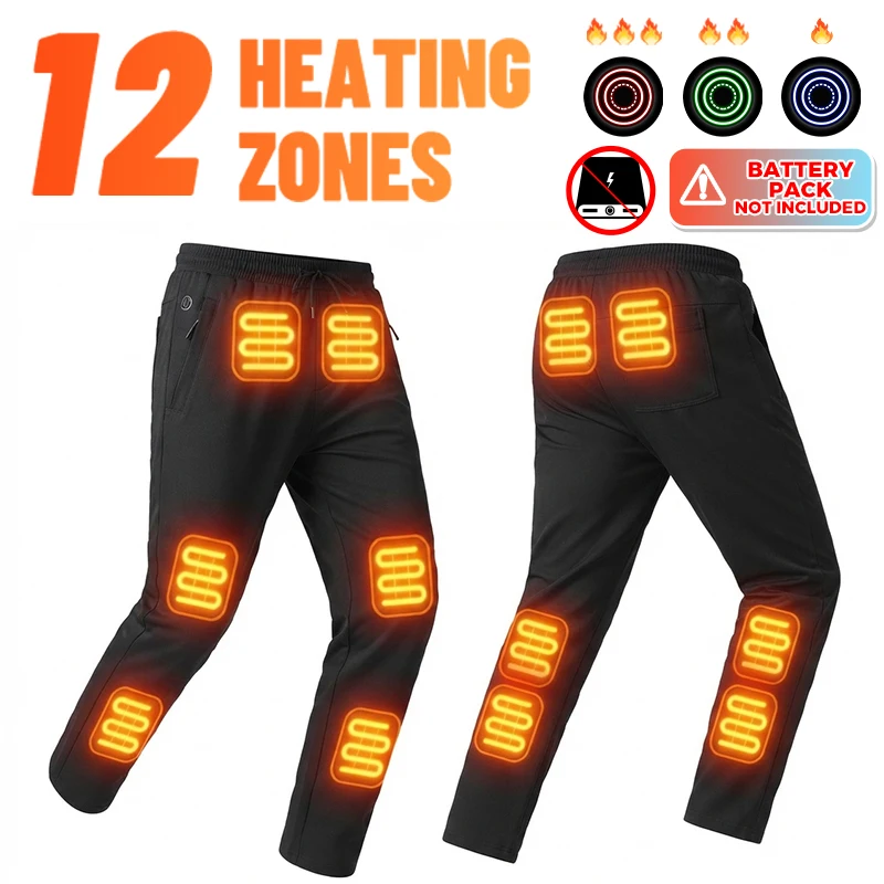 12 Heating Zones Unisex Thermal Pants Electric Heated Trousers Winter Warm Bottoms No Battery Outdoor Activity Legwear Gear
