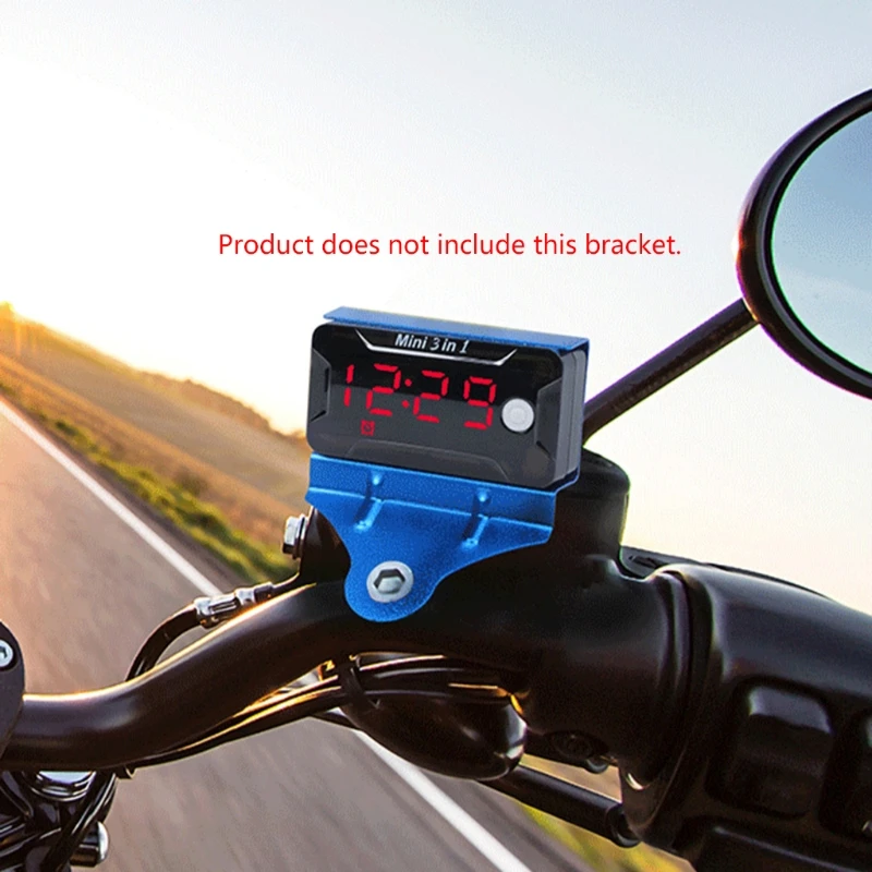 Universal 3-In-1 Motorcycle Electronic Clock Thermometer Voltmeter Dust-proof LED Watch Digital Display for DC 8V-72V