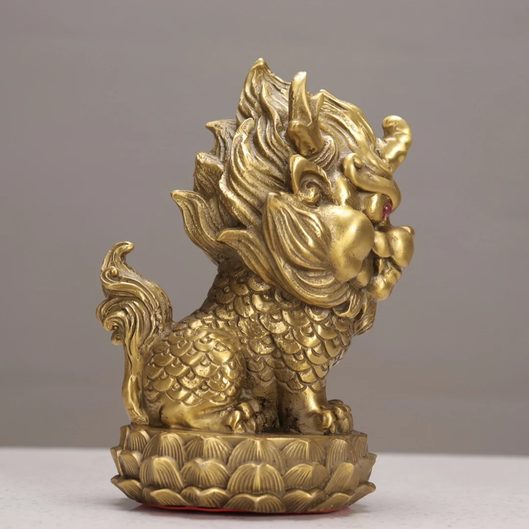 7"Tibetan Temple Collection Old Brass Chinese Loong Statue Dragon Baby A Set Amass wealth Ornaments Town house Exorcism view 5